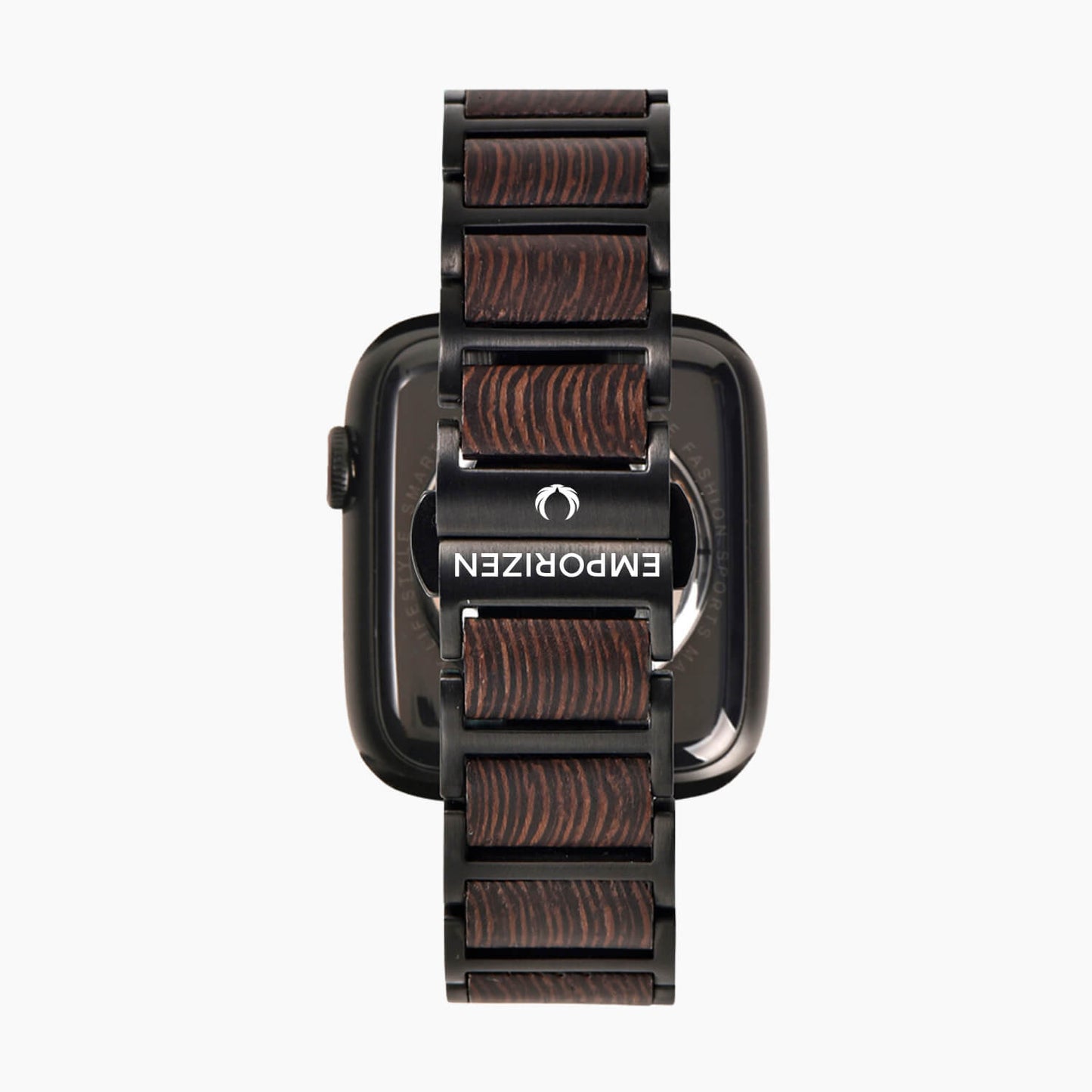 Back view of black wooden apple watch strap 