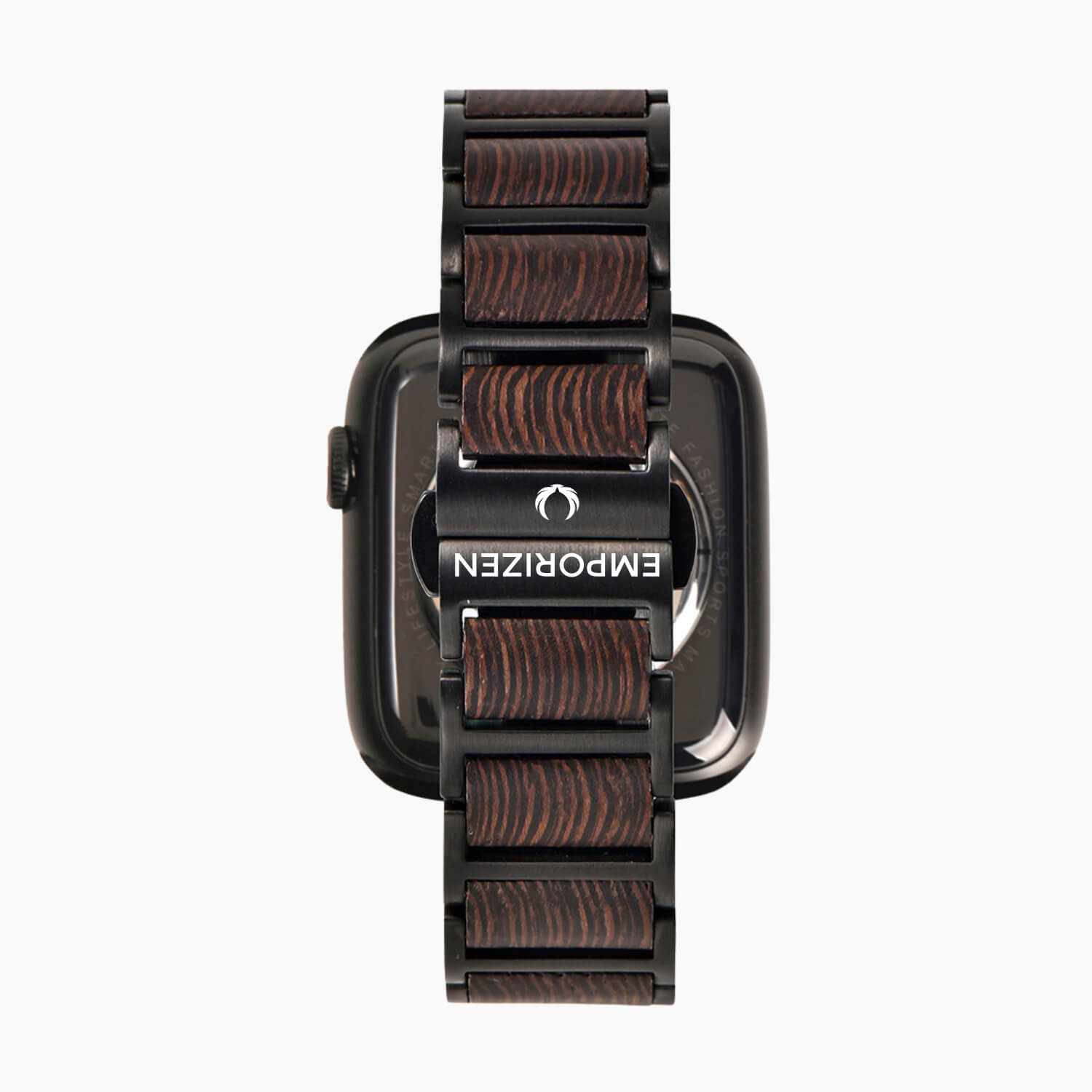 Back view of black wooden apple watch strap 