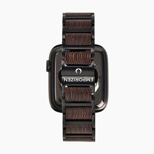 Back view of black wooden apple watch strap 